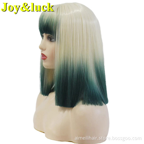 Wholesale Price Ladies Wig With Bangs Halloween Day Blonde Ombre Red Party Costume Natural Straight Cosplay Synthetic Hair Wigs